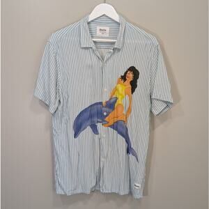 Duvin Design Wave Rider Buttonup Shirt Dolphin Beach Summer Pool Lounge - Size L